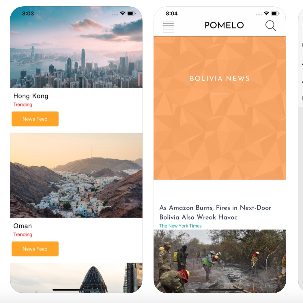 screenshots of pomelo news